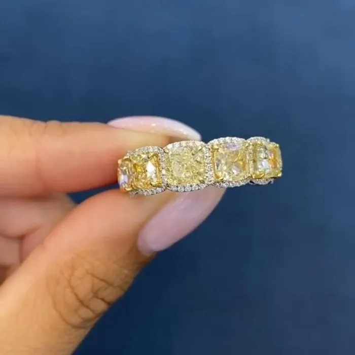 Shineofidamond Rings Radiant Cut Yellow Stone 925 Sterling Silver Wedding Band Shineofidamond Rings Radiant Cut Yellow Stone 925 Sterling Silver Wedding Band