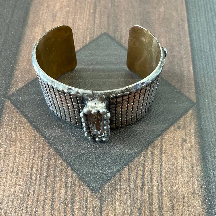 Silver Mesh cuff with Swarovski crystal Mikal Winn Earrings Silver Mesh cuff with Swarovski crystal Mikal Winn Earrings