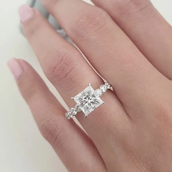 Solitaire Princess Cut Engagement Ring Anniversary Ring in Sterling Silver Shineofdiamond Rings