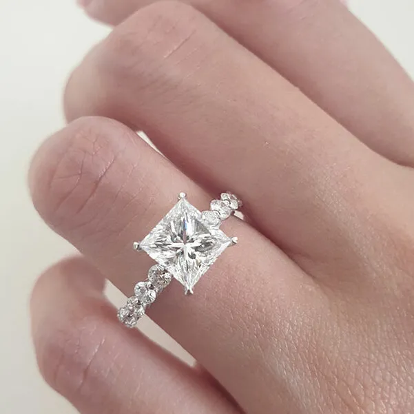 Solitaire Princess Cut Engagement Ring Anniversary Ring in Sterling Silver Shineofdiamond Rings
