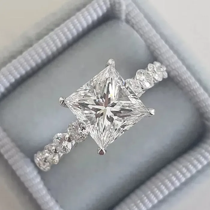 Solitaire Princess Cut Engagement Ring Anniversary Ring in Sterling Silver Shineofdiamond Rings