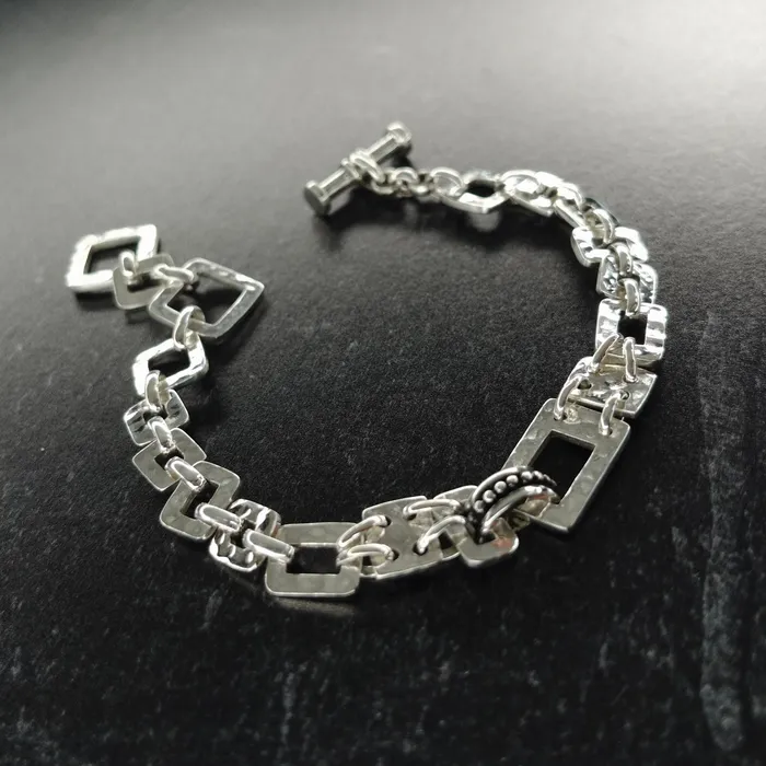 Sterling Silver Hammered Link Bracelet 75 HeidiJHale Designs Bracelets