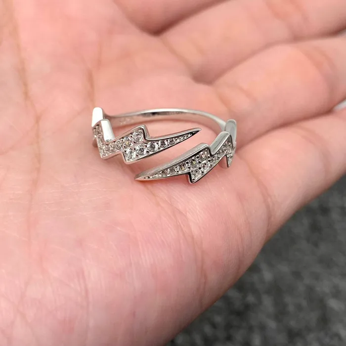 Sterling Silver Inlaid Lightning Ring Mio Queena Rings