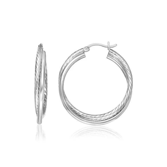 Sterling Silver Ridged Hoop Earrings with Textured Design MayaMila Earrings Sterling Silver Ridged Hoop Earrings with Textured Design MayaMila Earrings