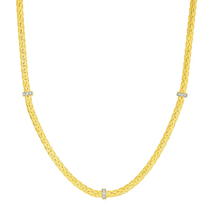 Woven Rope Necklace with Diamond Accents in 14k Yellow Gold MayaMila Necklaces Woven Rope Necklace with Diamond Accents in 14k Yellow Gold MayaMila Necklaces