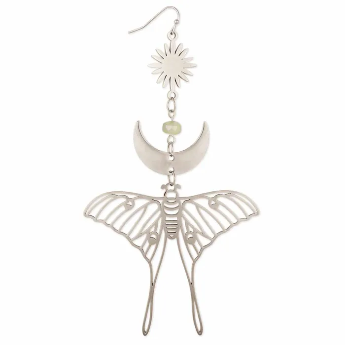 ZAD Earrings Celestial Luna Moth Oversized Silver Earrings