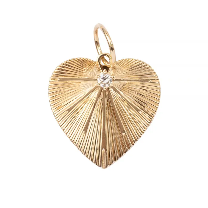 Zofia Day Necklaces Pleated Heart Charm with Diamond 14k