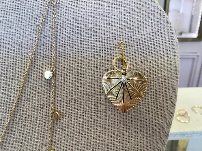 Zofia Day Necklaces Pleated Heart Charm with Diamond 14k