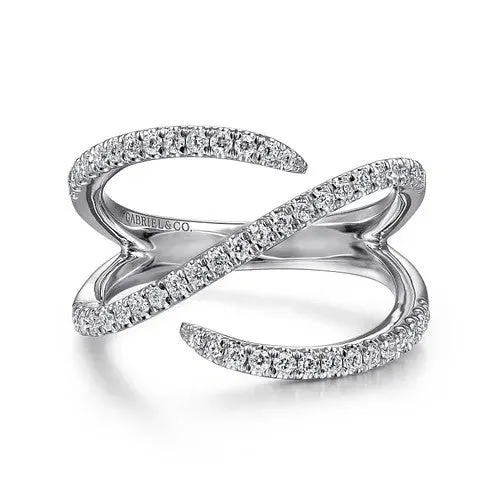 14K White Gold Abstract Diamond Bypass Wrap Ring GABRIEL CO Rings