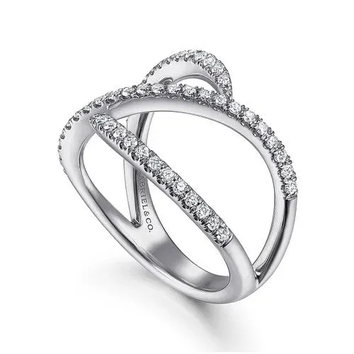 14K White Gold Abstract Diamond Bypass Wrap Ring GABRIEL CO Rings
