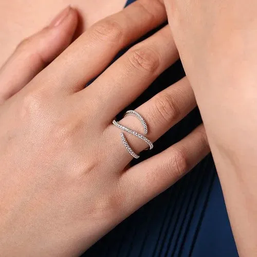 14K White Gold Abstract Diamond Bypass Wrap Ring GABRIEL CO Rings