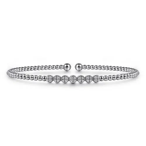 14K White Gold Bujukan Bead and Cluster Diamond Bangle GABRIEL CO Bracelets