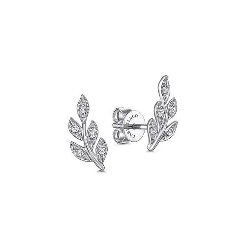 14K White Gold Diamond Leaf Stud Earrings GABRIEL CO Earrings