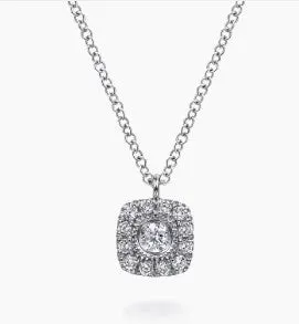 14K White Gold Round Diamond Cushion Halo Pendant Necklace GABRIEL CO Necklaces 14K White Gold Round Diamond Cushion Halo Pendant Necklace GABRIEL CO Necklaces