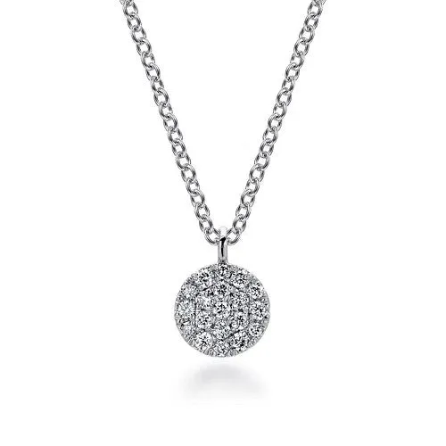 14K White Gold Round Pave Diamond Disc Pendant Necklace GABRIEL CO Necklaces