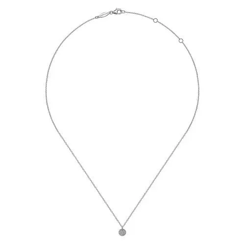 14K White Gold Round Pave Diamond Disc Pendant Necklace GABRIEL CO Necklaces