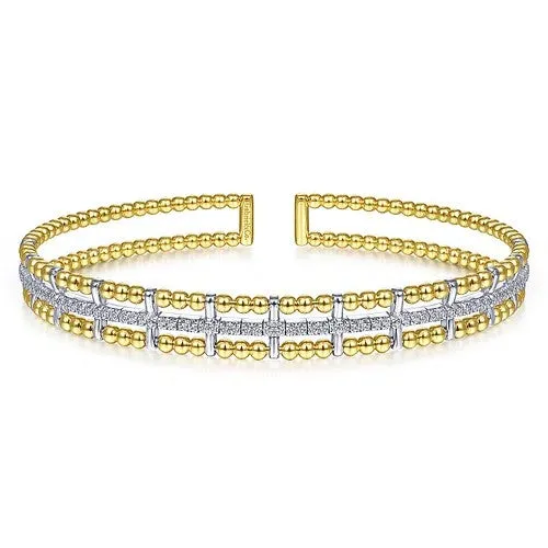 14K Yellow and White Gold Bujukan Diamond Cuff Bangle GABRIEL CO Bracelets