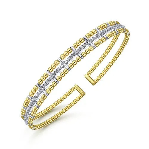 14K Yellow and White Gold Bujukan Diamond Cuff Bangle GABRIEL CO Bracelets