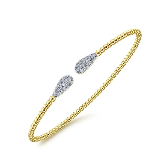 14K Yellow Gold Bujukan Bead Cuff Bracelet with Diamond Pave Teardrops GABRIEL CO Bracelets
