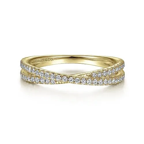 14K Yellow Gold Criss Cross Diamond Stackable Ring GABRIEL CO Rings