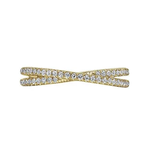 14K Yellow Gold Criss Cross Diamond Stackable Ring GABRIEL CO Rings