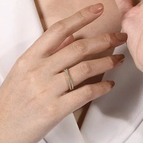 14K Yellow Gold Criss Cross Diamond Stackable Ring GABRIEL CO Rings
