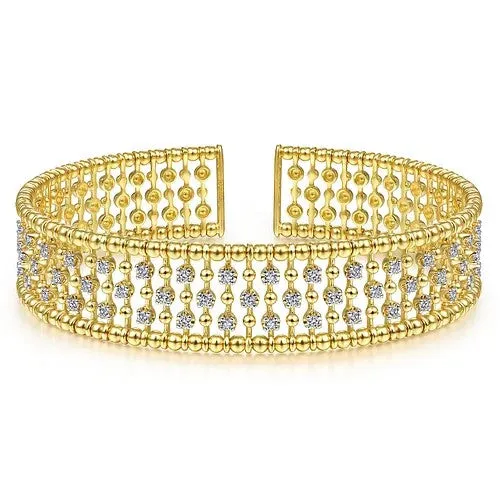 14K Yellow Gold Wide Diamond Cage Cuff Bracelet GABRIEL CO Bracelets