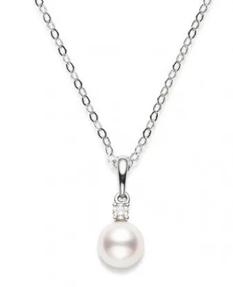 18kt White Gold Necklace with Pearl and Diamond Pendant MIKIMOTO CO LTD Necklaces 18kt White Gold Necklace with Pearl and Diamond Pendant MIKIMOTO CO LTD Necklaces