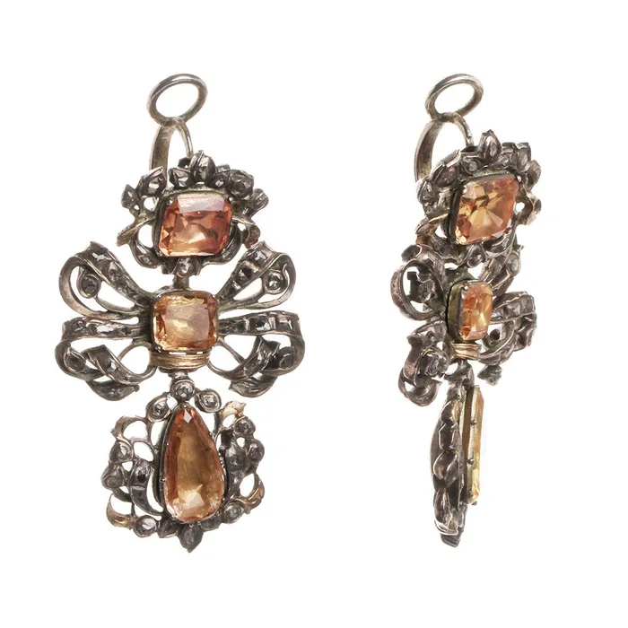 18th Century Topaz and Diamond Pendeloque Earrings Bell Bird Antiques Earrings