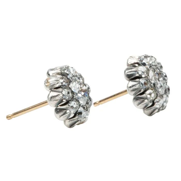 19th Century Diamond Cluster Earrings Bell Bird Antiques Earrings
