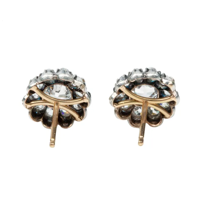 19th Century Diamond Cluster Earrings Bell Bird Antiques Earrings