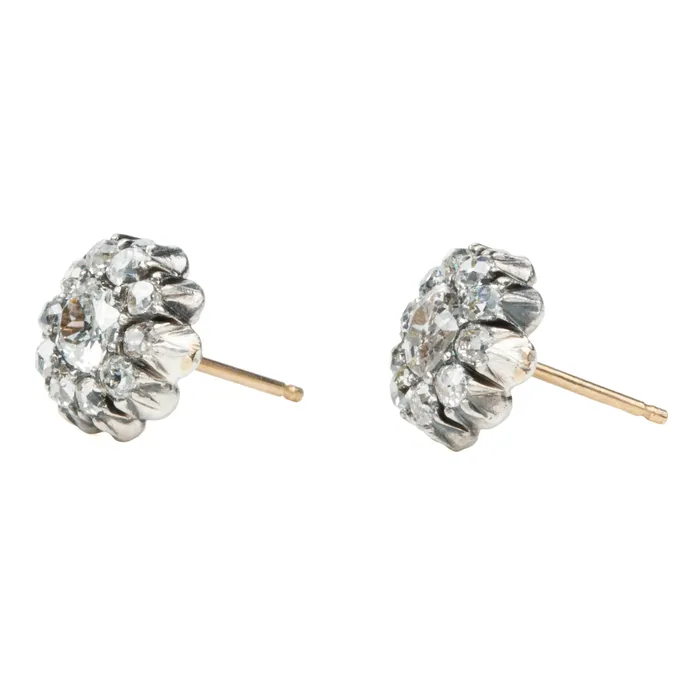 19th Century Diamond Cluster Earrings Bell Bird Antiques Earrings