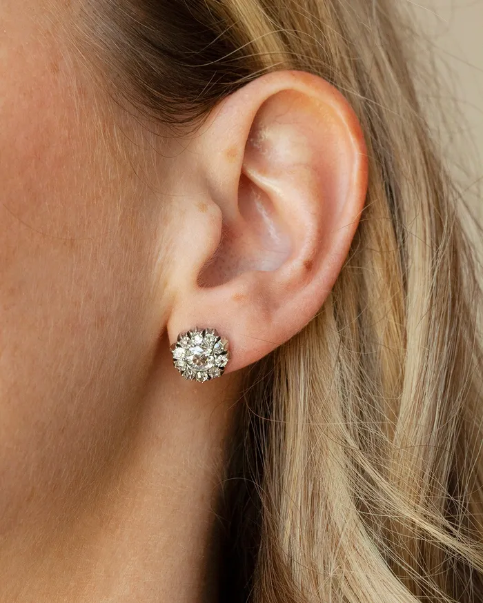 19th Century Diamond Cluster Earrings Bell Bird Antiques Earrings