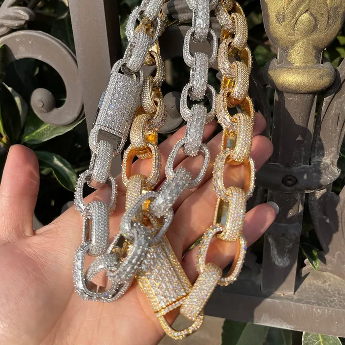 20MM Baguette and Stones Box Link Iced Out Diamond Necklace Chain Box Link Necklaces