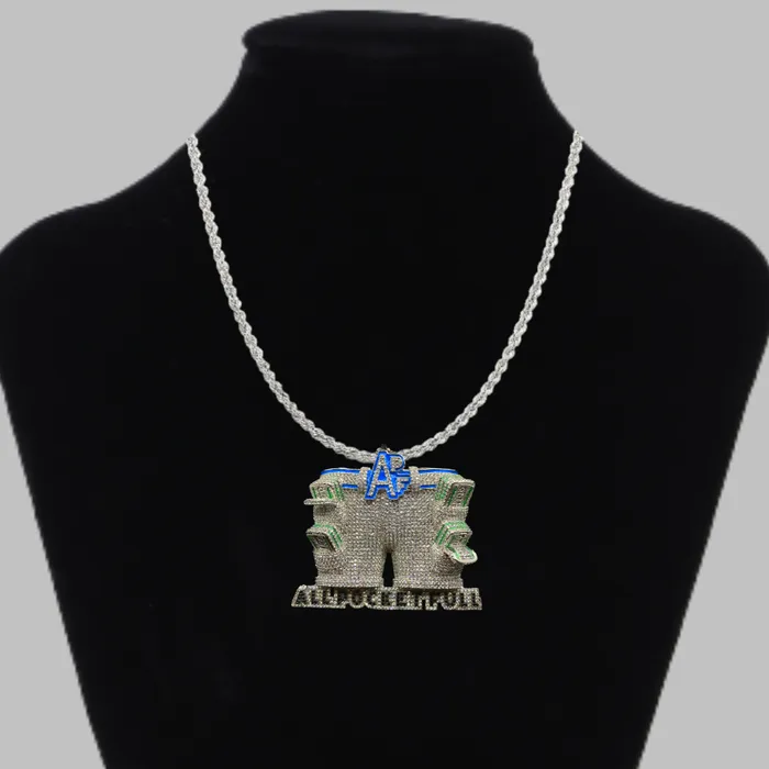 ALL POCKET FULL Necklaces APF All Pocket Full Money Iced Out Letter Diamond Pendant Necklace