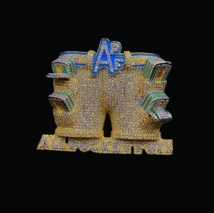 ALL POCKET FULL Necklaces APF All Pocket Full Money Iced Out Letter Diamond Pendant Necklace