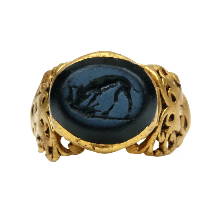 Ancient Carved Dog Intaglio Ring Bell Bird Antiques Rings