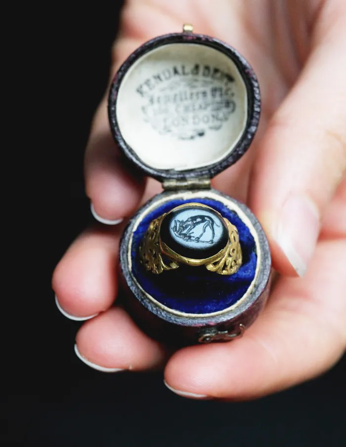 Ancient Carved Dog Intaglio Ring Bell Bird Antiques Rings