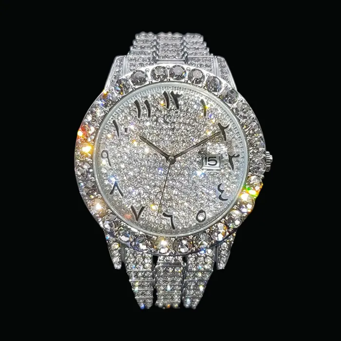 Arabic Numerals Date Iced Out Diamond Watch Arabic Numerals Watches