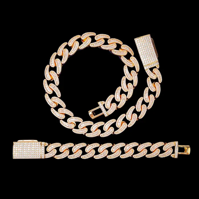 BAGUETTE 18MM Baguette and Tennis Iced Out Diamond Necklace Bracelet Set Bracelets BAGUETTE 18MM Baguette and Tennis Iced Out Diamond Necklace Bracelet Set Bracelets