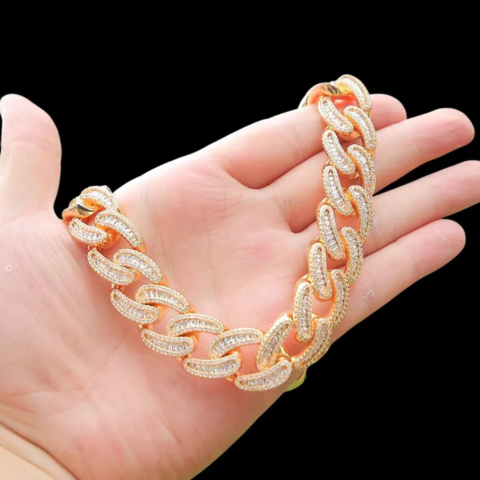 BAGUETTE 18MM Baguette and Tennis Iced Out Diamond Necklace Bracelet Set Bracelets