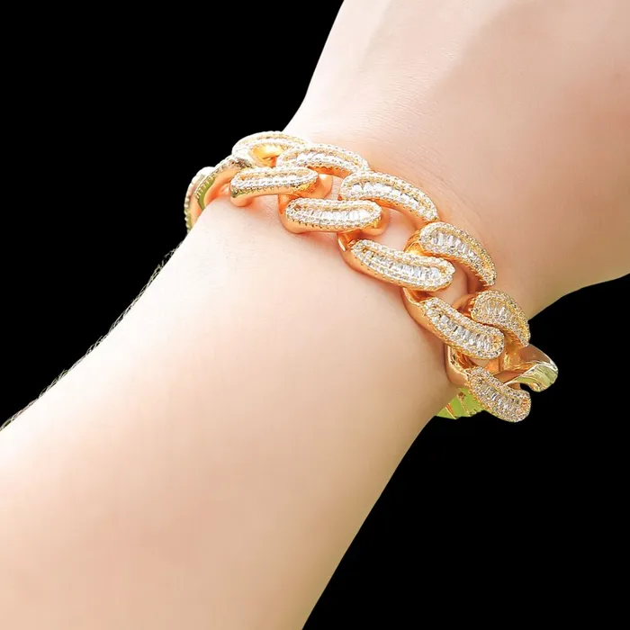 BAGUETTE 18MM Baguette and Tennis Iced Out Diamond Necklace Bracelet Set Bracelets