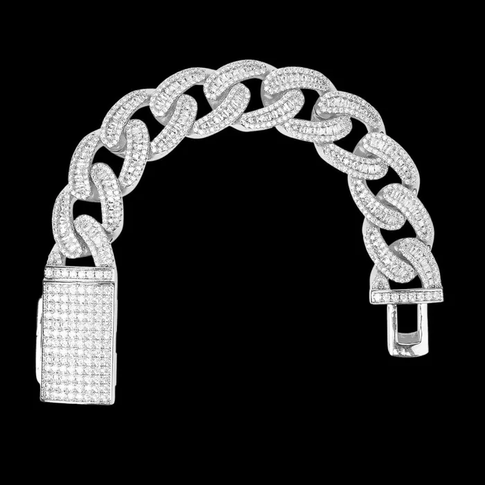 BAGUETTE 18MM Baguette and Tennis Iced Out Diamond Necklace Bracelet Set Bracelets