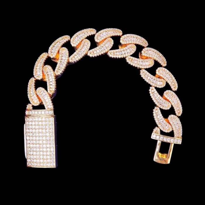 BAGUETTE 18MM Baguette and Tennis Iced Out Diamond Necklace Bracelet Set Bracelets