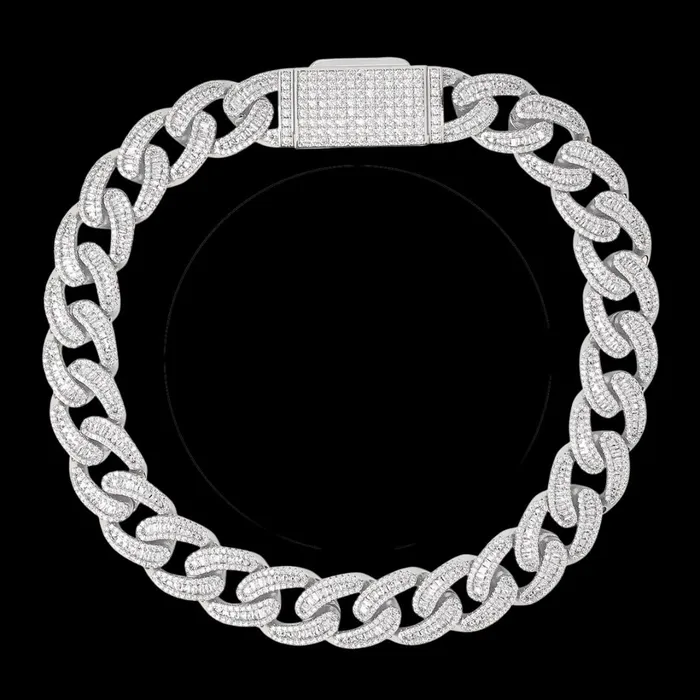 BAGUETTE 18MM Baguette and Tennis Iced Out Diamond Necklace Bracelet Set Bracelets