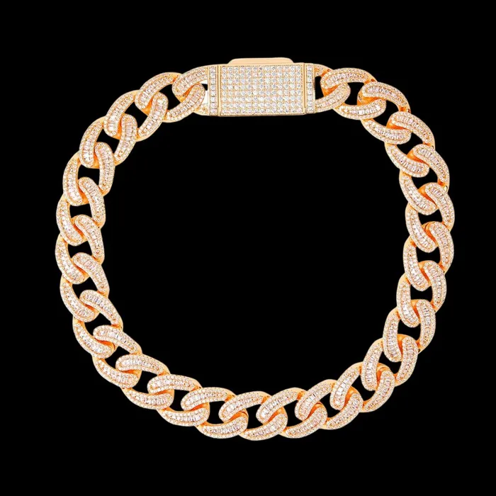 BAGUETTE 18MM Baguette and Tennis Iced Out Diamond Necklace Bracelet Set Bracelets