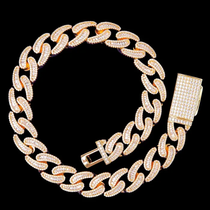 BAGUETTE 18MM Baguette and Tennis Iced Out Diamond Necklace Bracelet Set Bracelets