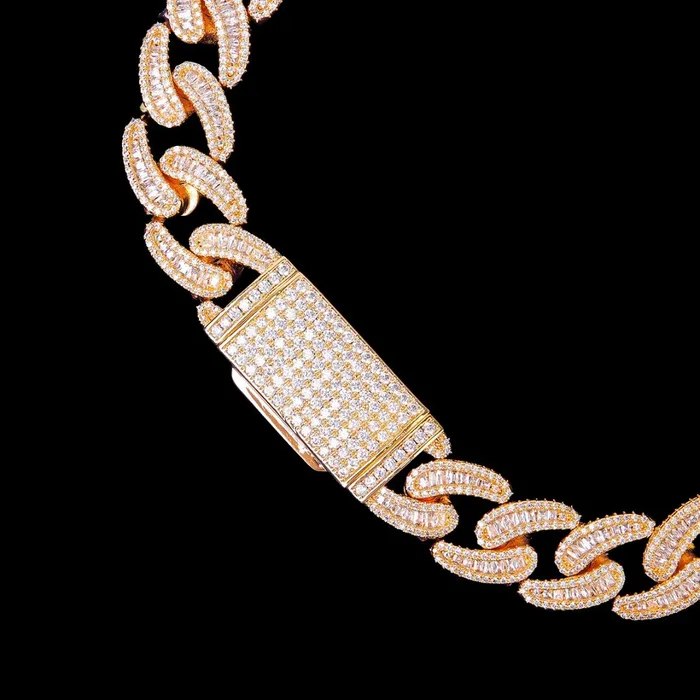 BAGUETTE 18MM Baguette and Tennis Iced Out Diamond Necklace Bracelet Set Bracelets