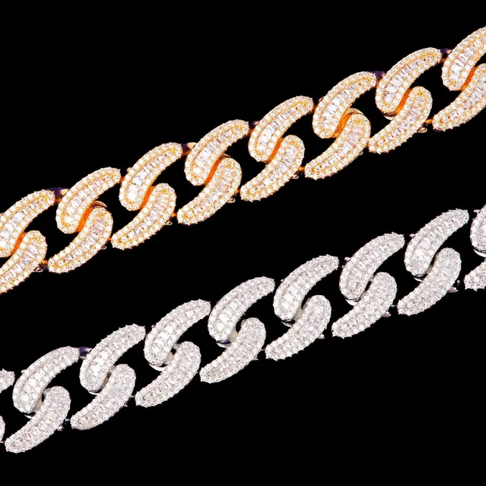 BAGUETTE 18MM Baguette and Tennis Iced Out Diamond Necklace Bracelet Set Bracelets