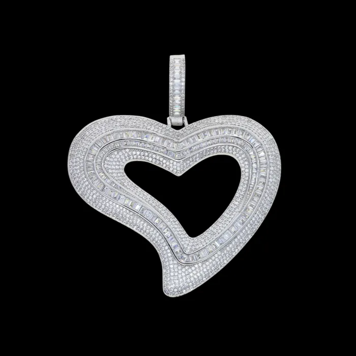 Baguette Heart Iced Out Diamond Pendant Necklace HEART Necklaces
